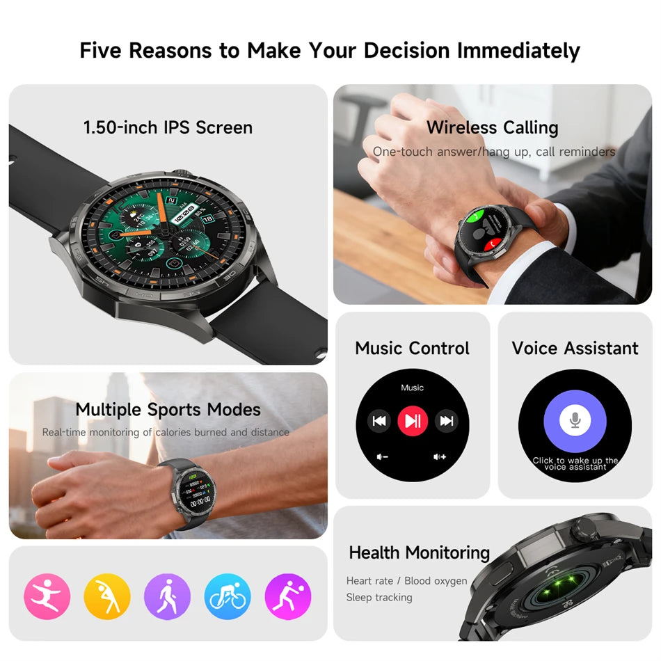 New Watch GT6 Smart Watch Men HD AMOLED Screen GPS Track Always Show Time Waterproof Heart Rate Bluetooth Call Sports Smartwatch