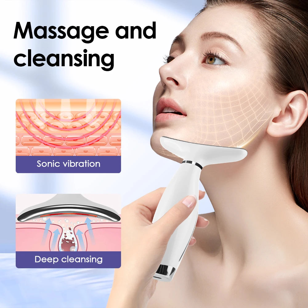 Neck Face Beauty Device Vibration Massage Double Chin Remover LED Anti Wrinkle Skin Tightening Facial Massager