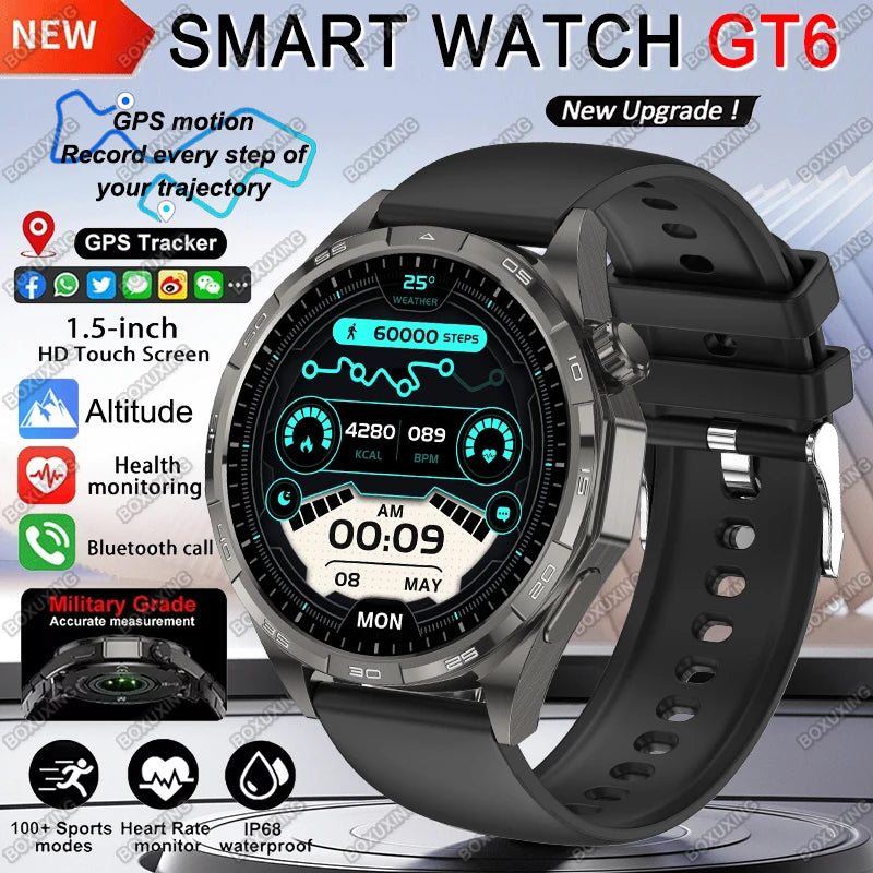 New Watch GT6 Smart Watch Men HD AMOLED Screen GPS Track Always Show Time Waterproof Heart Rate Bluetooth Call Sports Smartwatch