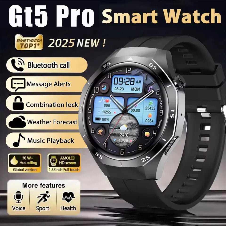 2025 New GT5 Pro GPS Track Smart Watch Men 360*360 AMOLED Screen NFC BT Call Waterproof Health Monitor Man Smartwatches IOS