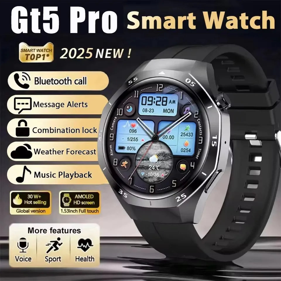 2025 New GT5 Pro GPS Track Smart Watch Men 360*360 AMOLED Screen NFC BT Call Waterproof Health Monitor Man Smartwatches IOS