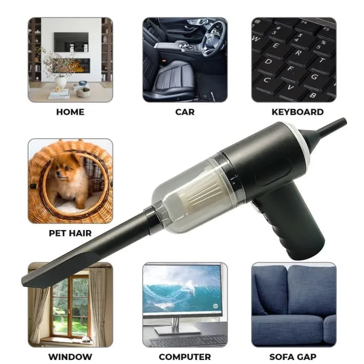 3-in-1 Portable Wireless Vacuum Cleaner | High-Power Suction, Air Pump &amp; Duster for Car, Home &amp; Laptop
