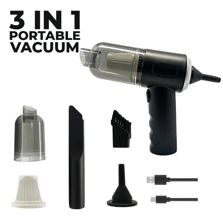 3-in-1 Portable Wireless Vacuum Cleaner | High-Power Suction, Air Pump &amp; Duster for Car, Home &amp; Laptop
