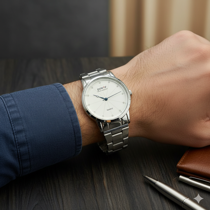 Positif Quartz Analog Watch for Men | Silver Stainless Steel Strap | Minimal Dial with Crystal Markers | Water Resistant