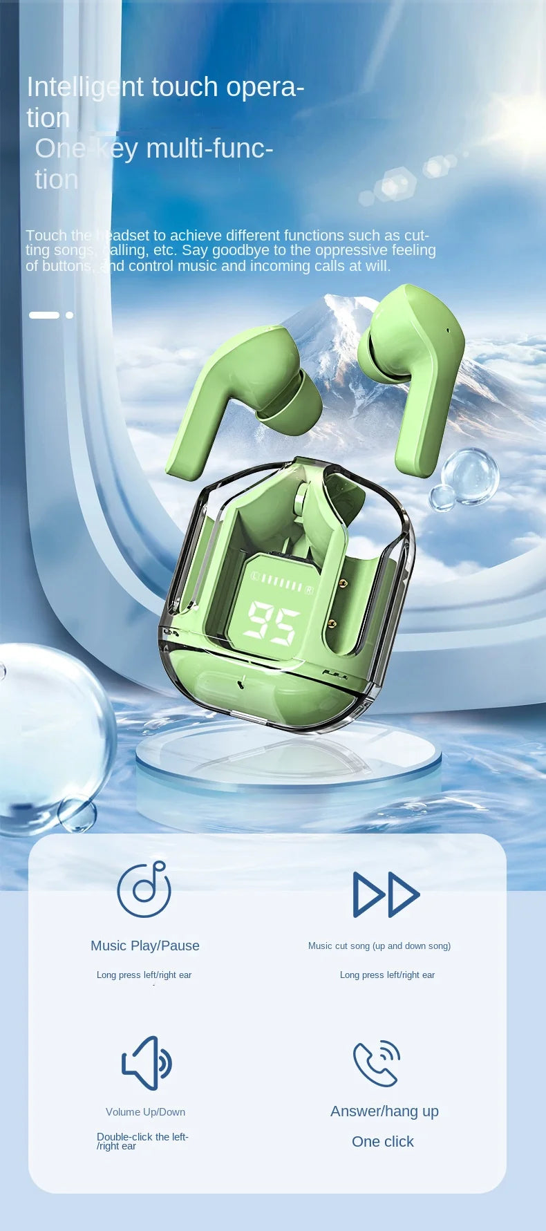 Bluetooth Touch Earbuds – Noise Reduction, Waterproof