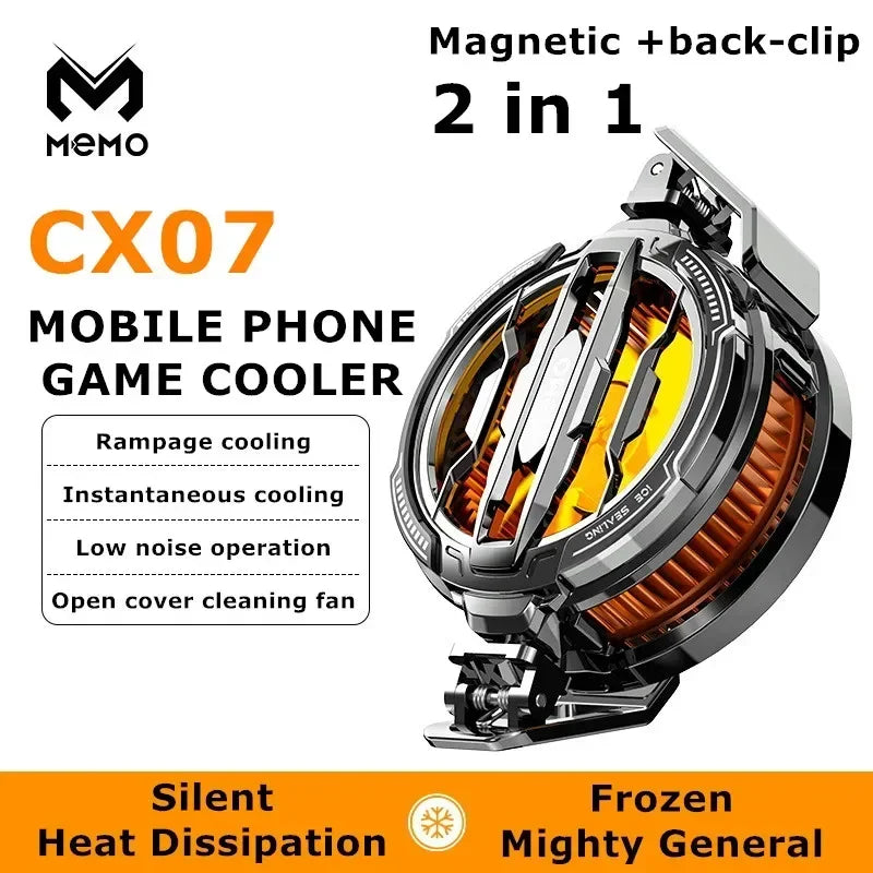 MEMO NEW Magnetic/ Back-clip 2 IN 1 Mobile Phone Semiconductor Cooling Fan Radiator CX07 for IPhone IOS Android PUBG Game Cooler