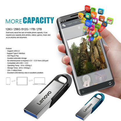 Lenovo Flash Drives 2TB Usb 3.0 Mini High Speed Metal Pendrive 1TB 512GB Stick Portable Drive Waterproof Memoria Storage U Disk