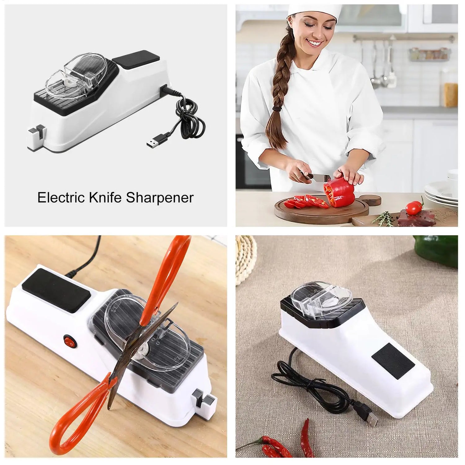 Electric Knife Sharpener Adjustable Kitchen Tool 5 Seconds Quick Sharpening Polishing with Protective Cover for Knives Scissors