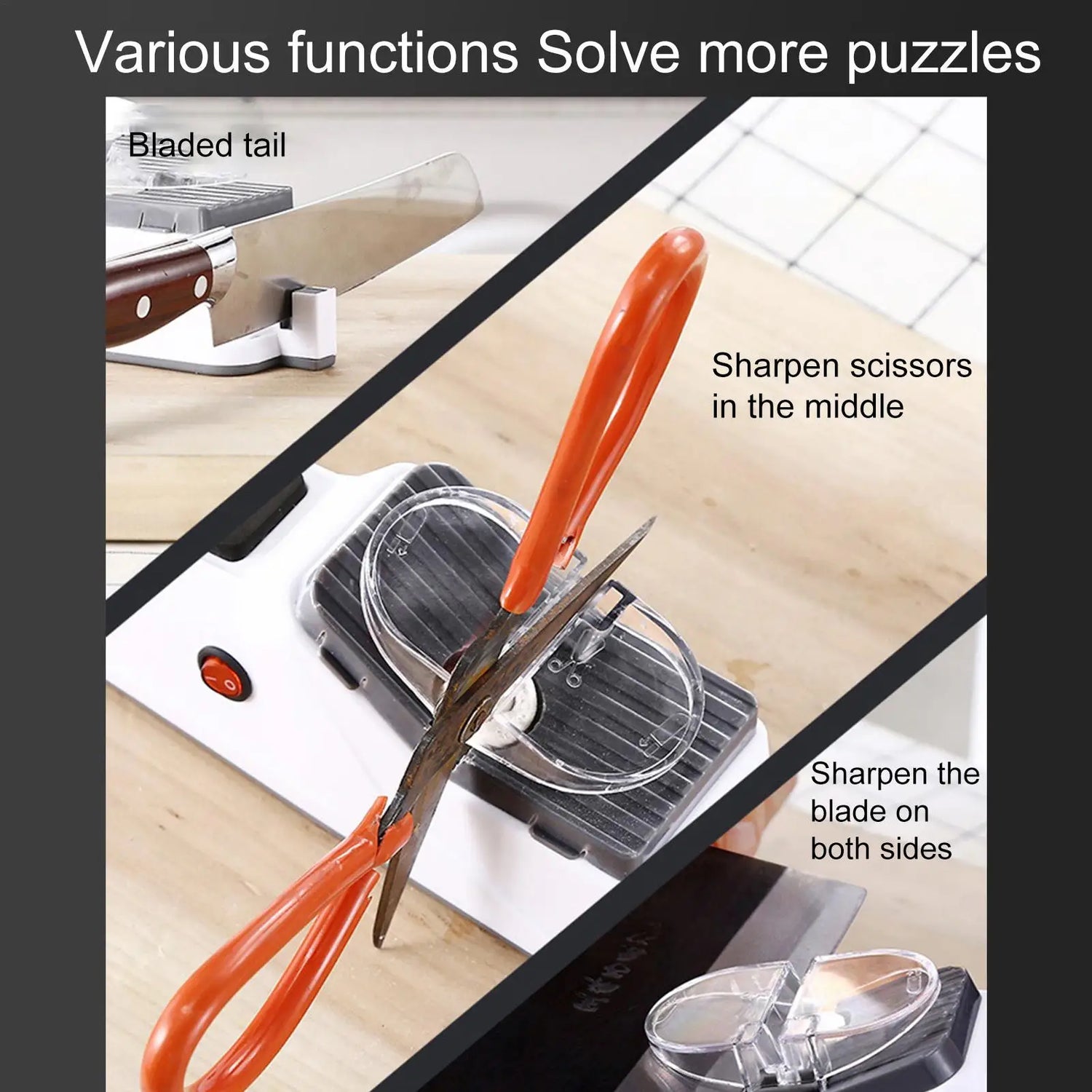 Electric Knife Sharpener Adjustable Kitchen Tool 5 Seconds Quick Sharpening Polishing with Protective Cover for Knives Scissors