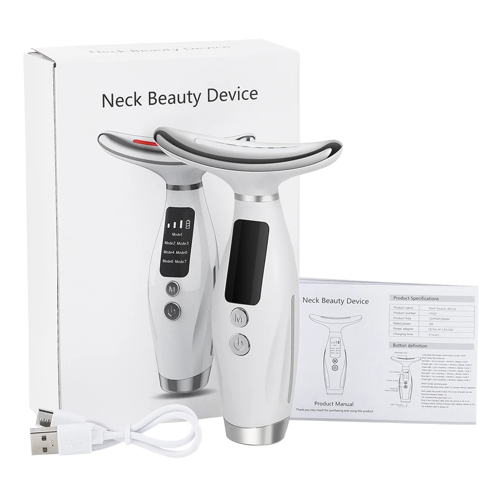 Neck Face Beauty Device Vibration Massage Double Chin Remover LED Anti Wrinkle Skin Tightening Facial Massager