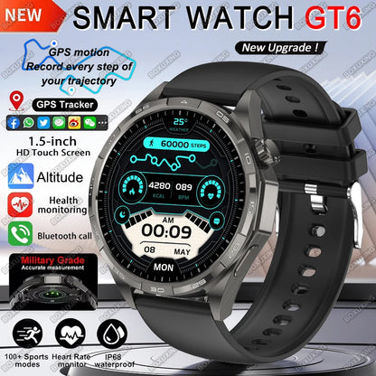 New Watch GT6 Smart Watch Men HD AMOLED Screen GPS Track Always Show Time Waterproof Heart Rate Bluetooth Call Sports Smartwatch