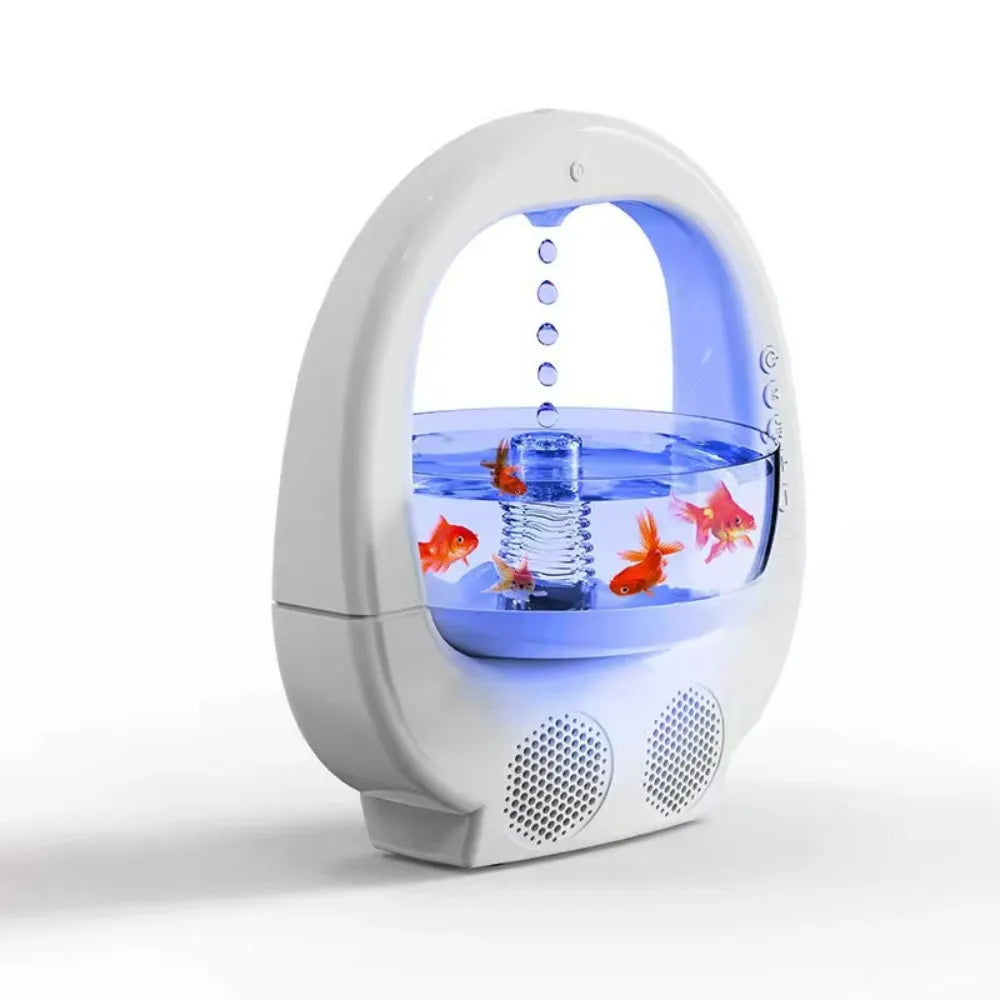 Bluetooth Speaker Humidifier Anti Gravity Water Drop with Fish Tank Colorful Lights for Home Office Desktop Decoration