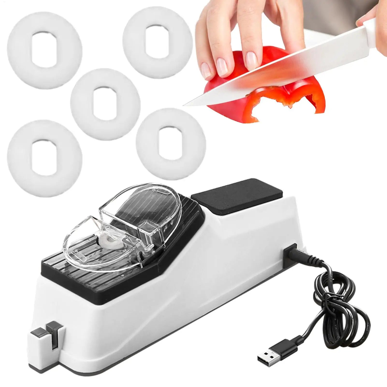 Electric Knife Sharpener Adjustable Kitchen Tool 5 Seconds Quick Sharpening Polishing with Protective Cover for Knives Scissors