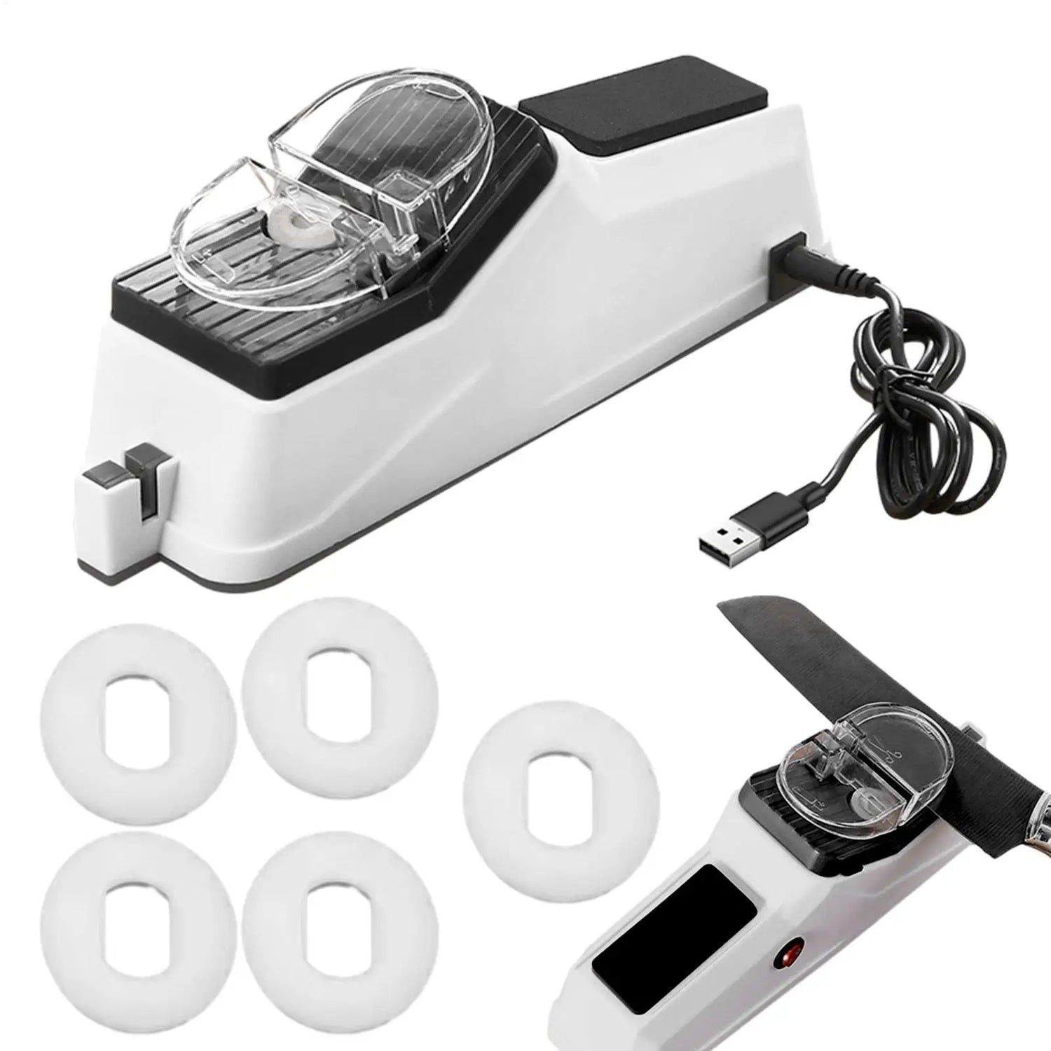 Electric Knife Sharpener Adjustable Kitchen Tool 5 Seconds Quick Sharpening Polishing with Protective Cover for Knives Scissors