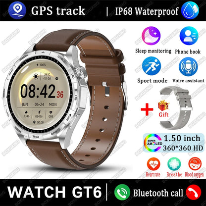 New Watch GT6 Smart Watch Men HD AMOLED Screen GPS Track Always Show Time Waterproof Heart Rate Bluetooth Call Sports Smartwatch