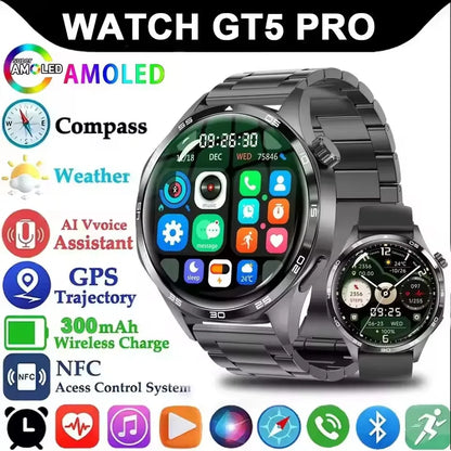 2025 New GT5 Pro GPS Track Smart Watch Men 360*360 AMOLED Screen NFC BT Call Waterproof Health Monitor Man Smartwatches IOS