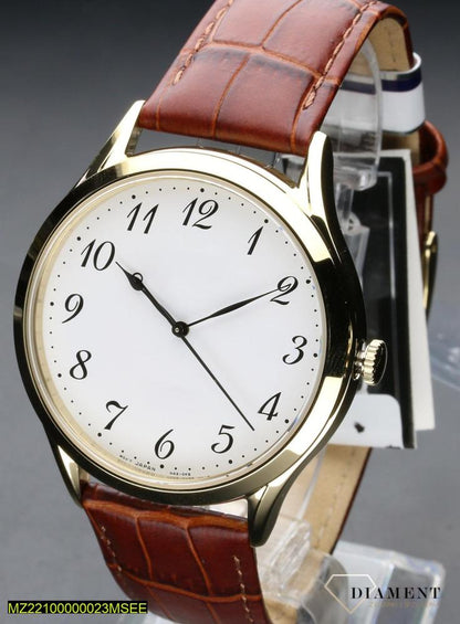 Classic Round Dial Analog Watch for Men | Elegant White Dial | Brown Leather Strap | Formal &amp; Casual Wear