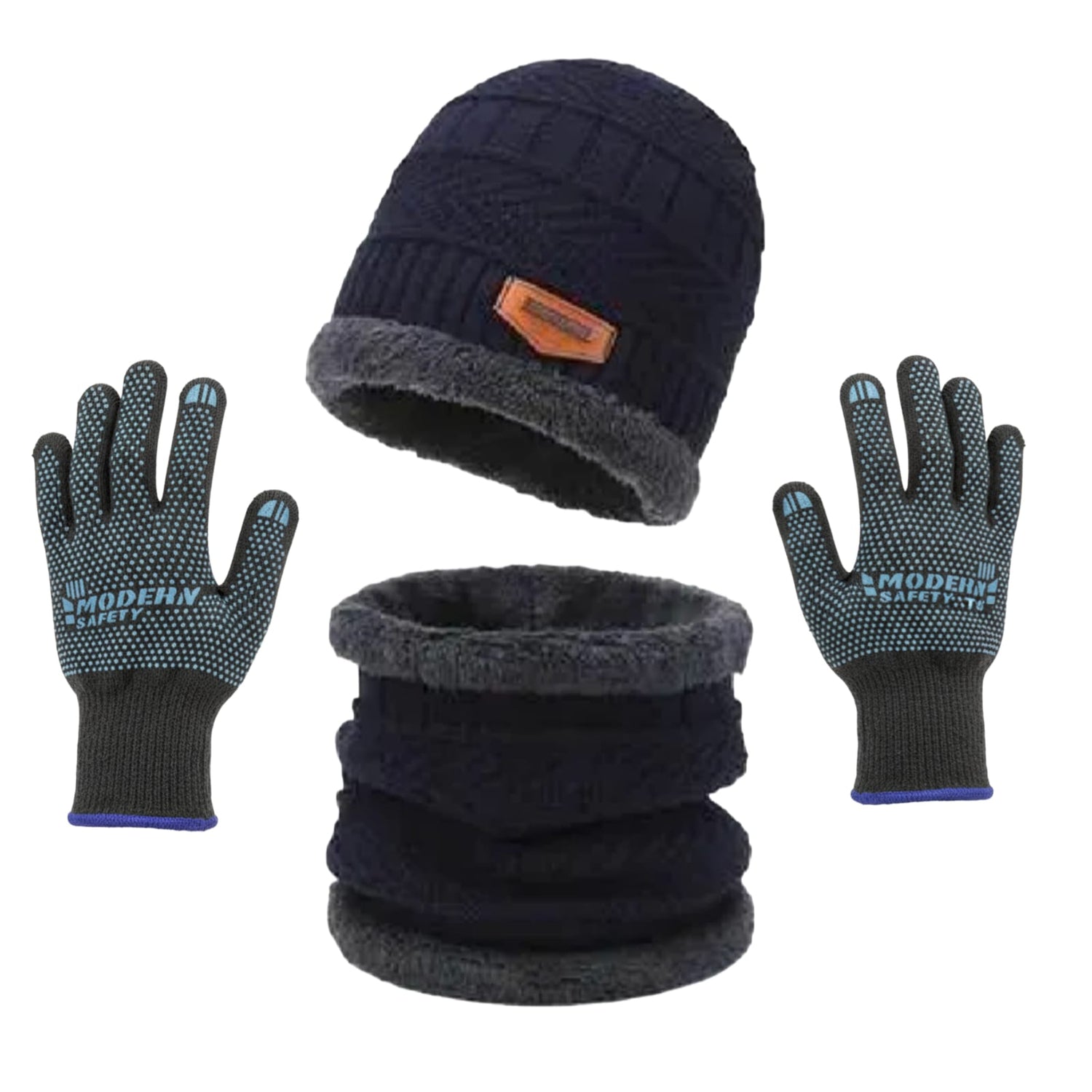 Premium Knitted Winter Set – Beanie Cap, Neck Gaiter &amp; Touchscreen Gloves (3-Piece Combo)